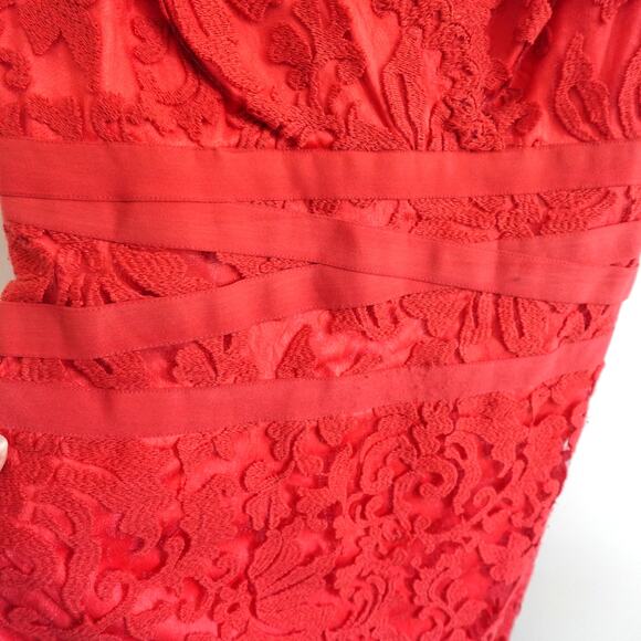 Tadashi Shoji Red Sleeveless Cocktail Lace Sheath Dress size 8 Party Evening - Picture 6 of 12